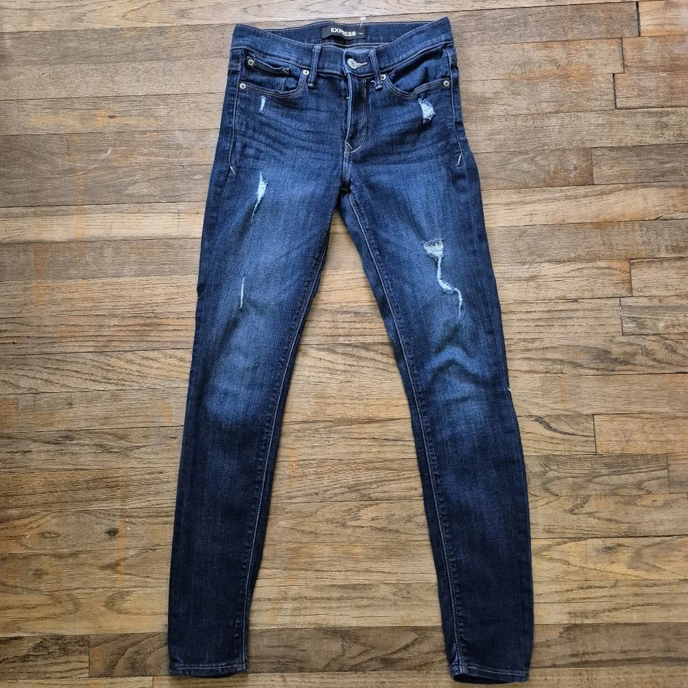 Express Women's Mid-Rise Stretch Blue Distressed Legging Jeans - 0R